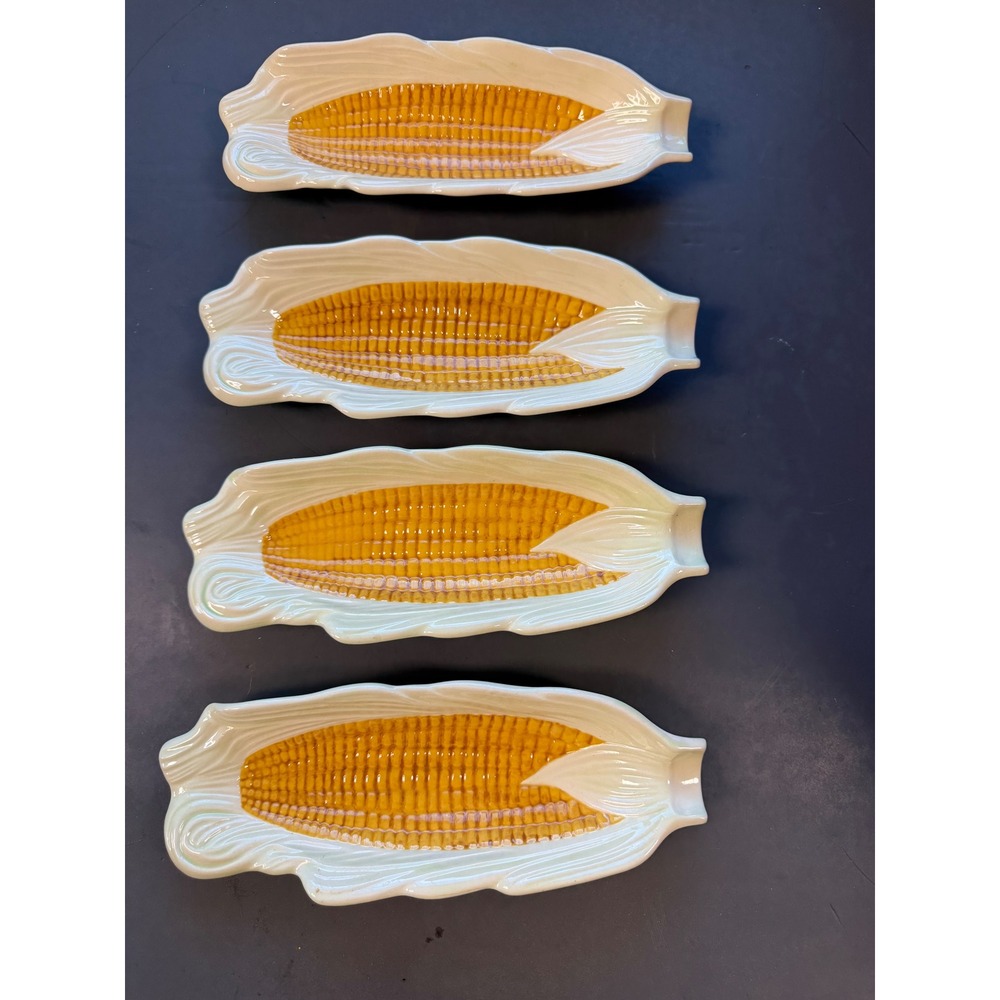 Vintage 1983 Ceramic Corn on the Cob Serving Dishes Set of 4